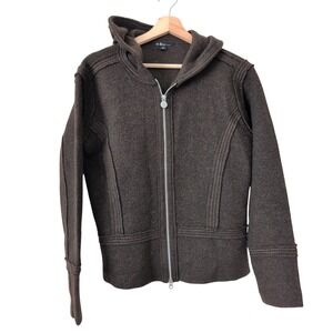 Neve Designs Women's Brown Boiled Wool Zip Up Hoodie Jacket Size L Cabin Winter
